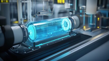 Poster - Futuristic lab Energy cell processing, glowing blue core