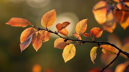 Leinwandbilder - Serene Autumn Leaves on Branch Highlighting Warm Seasonal Colors : Generative AI