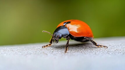 Poster - High Definition Image of a Bright Red Beetle On Outdoor Surface Exploring Its Environment : Generative AI