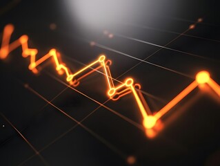 Poster - A dynamic and modern graphic representation of financial trends, showcasing illuminated orange lines on a dark background, symbolizing growth and analysis in the tech sector.
