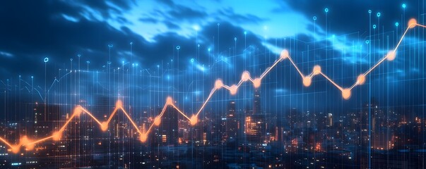 Poster - A dynamic financial graph illustrating upward trends in a data-driven world. The vibrant colors represent growth, progress, and innovation in the business environment.