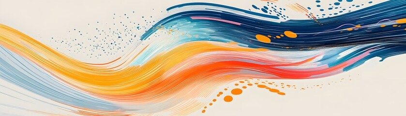 Poster - A vibrant abstract painting showcasing flowing waves of colors, blending seamlessly from orange to blue, creating a dynamic and eye-catching visual effect.