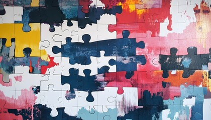 Poster - A vibrant abstract puzzle artwork featuring bold colors and varied shapes, creating an engaging visual experience