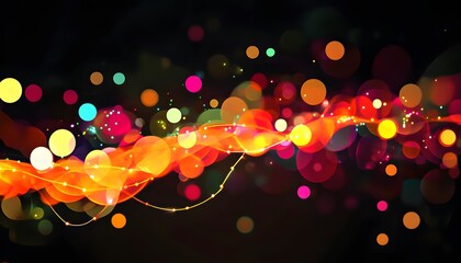 Poster - A vibrant and colorful abstract background featuring glowing orbs and wavy lines that evoke a sense of energy and creativity, perfect for digital designs and artistic projects.