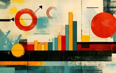 Poster - Abstract graphic composition featuring colorful geometric shapes and dynamic bar graphs, perfect for conveying growth, analytics, or creative innovation in digital media.