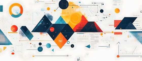 Poster - An abstract composition featuring colorful geometric shapes, including triangles and circles, blending art and technology to create a visually striking digital background.