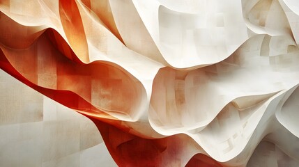 Poster - An abstract image showcasing flowing shapes in soft hues of white and red, creating a sense of depth and movement. Ideal for modern design projects and artistic expression.