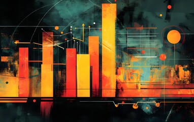 Fototapete - An abstract representation of data trends featuring vibrant bars and circles in warm colors. Perfect for visualizing statistics, making presentations, or creative projects.