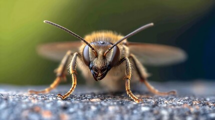 Poster - Detailed closeup of a European bee foraging on natural surroundings in macro perspective : Generative AI