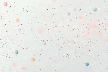 Poster - Artistic abstract pattern of scattered dots and intersecting lines in soft pastel tones on a light gray background