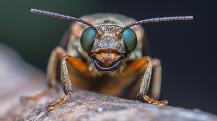 Poster - CloseUp Macro Photograph Of A GreenEyed Insect On A Branch : Generative AI