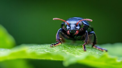 Poster - Beetle on Leaf Macro Photography with Vivid Colors and Textures : Generative AI