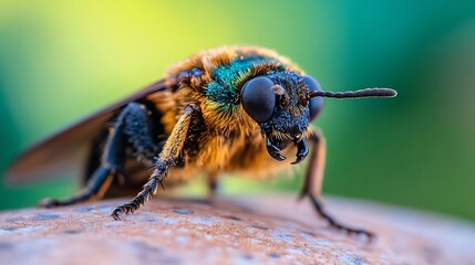 Poster - Vibrant Colorful Closeup of a Unique Bee on Natural Surface : Generative AI