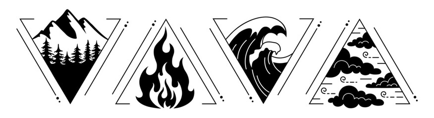 Wall Mural - four elements symbol set. boho style signs with natural elements. graphic vector illustration. sacre