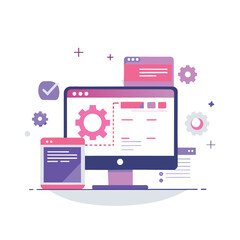 Modern digital system design concept, with computer and tablet illustration