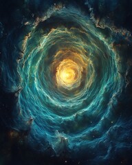 Poster - Galactic swirls swirling nebula in ethereal blues and greens cosmic art celestial environment mystical viewpoint