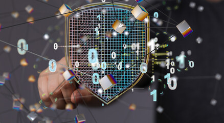 Aufkleber - Security Shield concept, data protection. Shield with dots and lines connectio