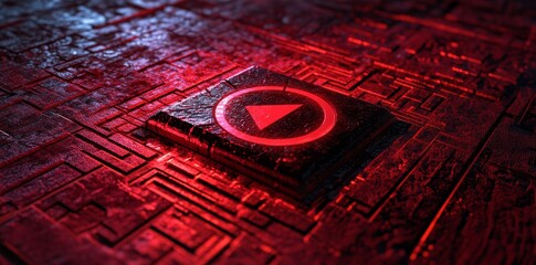Poster - Creative red security alert on a blurry backdrop, embodying the concept of fraud and danger, presented in 3D rendering