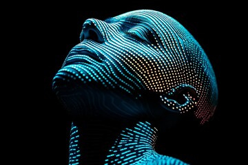 Aufkleber - Abstract blue wavy particle design on a dark background, representing digital technology. Stock