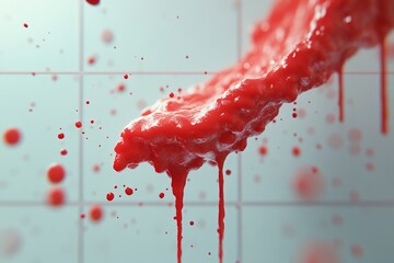 Poster - A red downward financial chart displayed on a white background, emphasizing market trends and financial crises. 3D Rendering