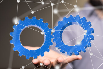 Poster - gear system data. Connecting lines and dots.Big data visualization