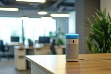 Poster - Smart speaker office desk technology AI modern