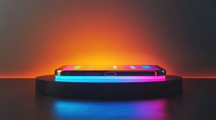 Poster - phone charging neon glow dark background studio