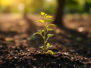 The Sapling are growing from the soil with sunlight