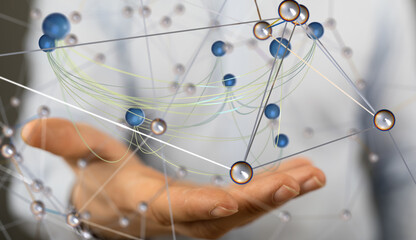 Poster - network holding in hand 3d connection data