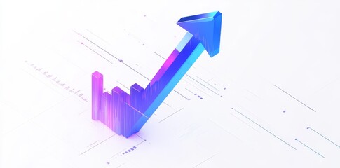 Poster - 3D Rendering3D-rendered financial chart showing market growth and trends, illustrated by an upward arrow and data points on a white background