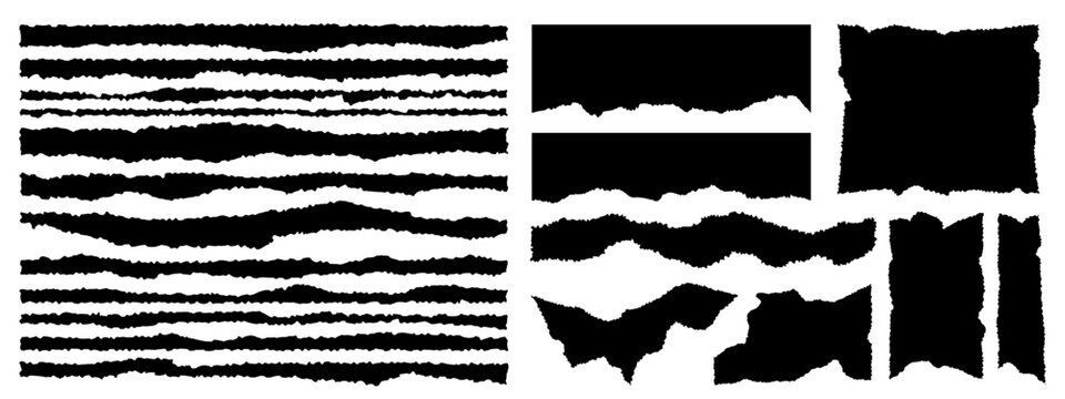 Collection of ripped paper, jagged edge pieces, torn paper stripes, frames vector illustration
