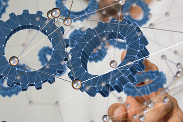 Poster - gear Futuristic in Industry 4.0 and business virtual diagram