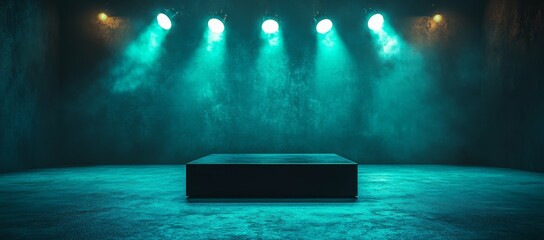 Poster - 3D RenderingA black podium with spotlights and a blue gradient background creates a minimalist stage