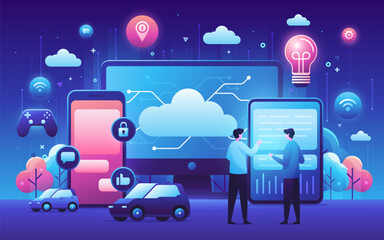 Wall Mural - gradient style iot composition background