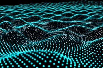 Aufkleber - An abstract blue wavy particle design set on a dark background, capturing the essence of digital technology. Stock