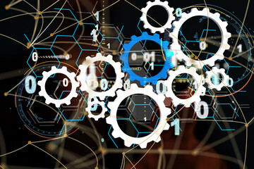 Poster - Neural network 3D illustration. Big data and cybersecurity