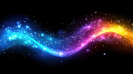 Aufkleber - Vibrant Multicolored Light Trails Forming a Wave Pattern on a Black Background