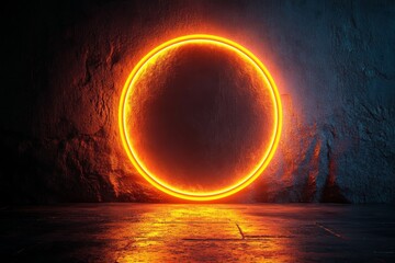 Poster - In this modern abstract design, an illuminated round circle stands out against a dark matte background, capturing the essence of minimal luxury for premium product displays