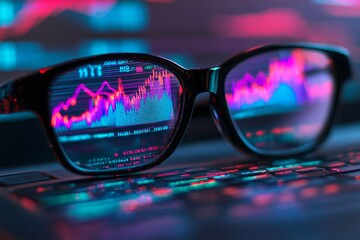 Poster - A digital background displays office tools with overlaid graphs and charts, representing a financial trading concept