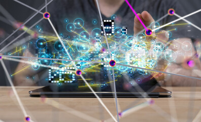Aufkleber - Neural network 3D illustration. Big data and cybersecurity - 3d