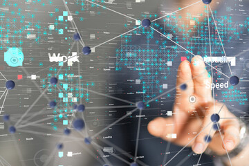 Aufkleber - Neural network 3D illustration. Big data and cybersecurity