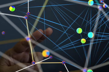 Poster - Global network. Blockchain. 3D illustration. Neural networks and artificial intelligence. Abstract