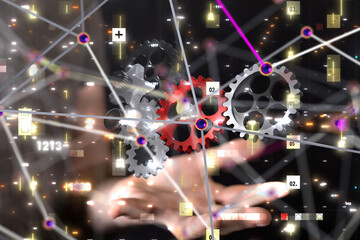 Poster - gear Technology background. Big data concept - 3d