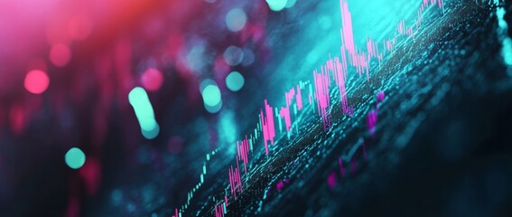 Poster - The design features a creative forex chart with a blue bokeh grid, symbolizing trade, money, finance, and success in an advanced 3D rendering style