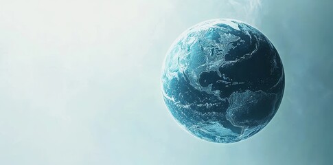 Poster - A stylized digital globe with network lines displayed on a white background, enhanced with abstract square patterns representing global connectivity