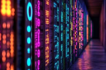 Poster - 3D RenderingAbstract data streams appear on a dark blue background, representing big data and cloud technology