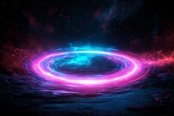 Poster - A creative digital tech circle on a dark background, featuring big data and technology concepts in 3D rendering