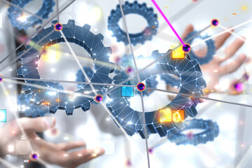 Poster - gear Technology background. Big data concept - 3d