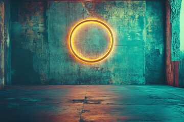 Poster - The abstract modern design presents an illuminated round circle centered on a dark matte background, reflecting a minimal luxury aesthetic for premium product presentations