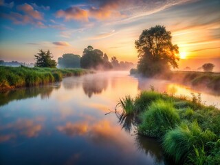 Poster - Ethereal Fog Rolling Across Serene River at Dawn - Long Exposure Photography